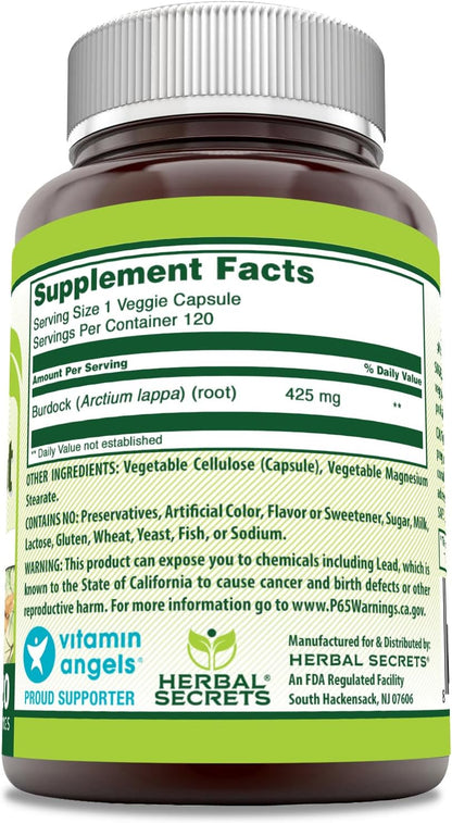 Herbal Secrets Burdock Root Supplement | 425 mg | 120 Vegetable Capsules | Non-GMO & Gluten-free