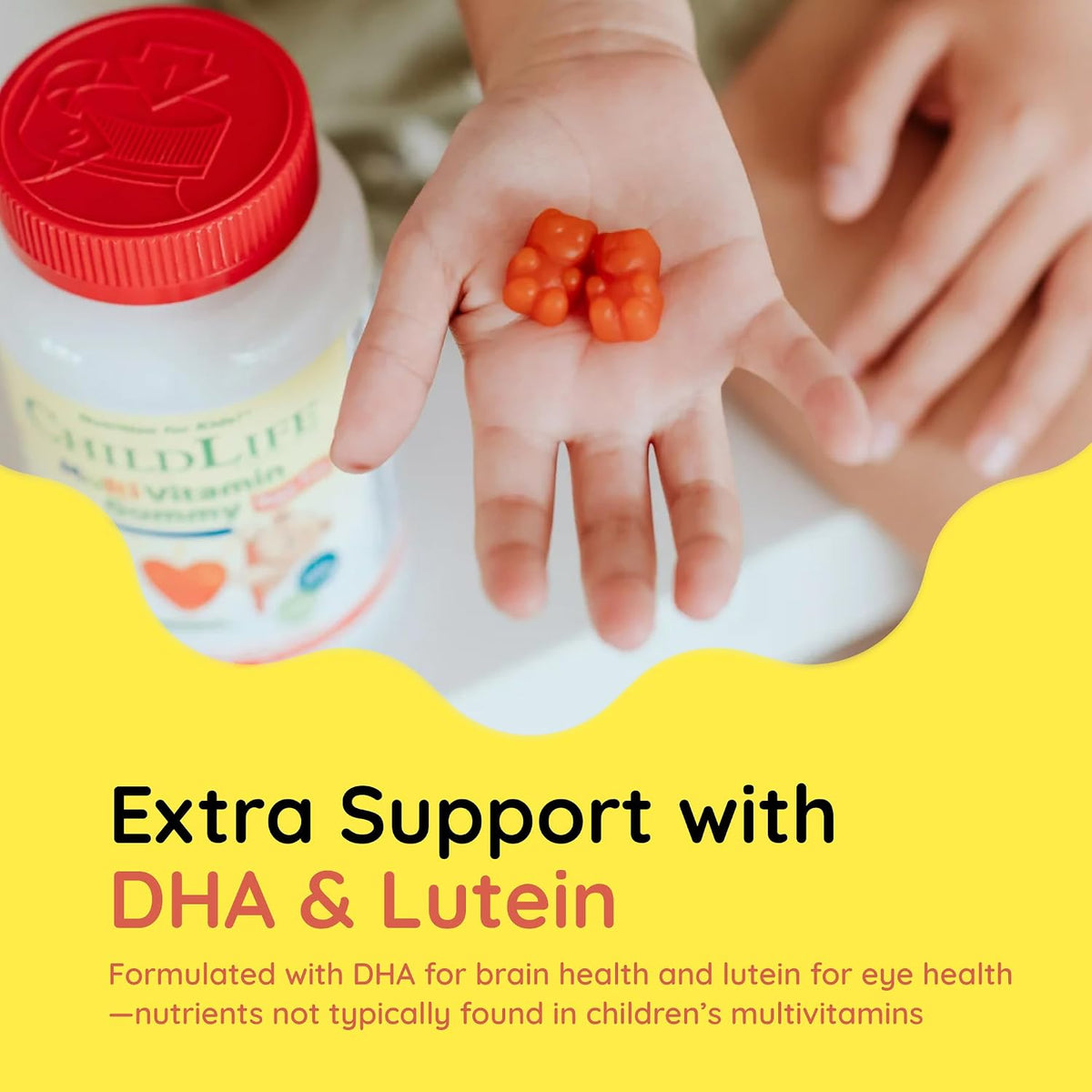 CHILDLIFE ESSENTIALS Multivitamin Gummies for Children – Sugar-Free, with DHA & Lutein, Natural Strawberry Flavour (90 Count) - görsel 6