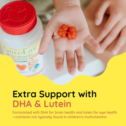 CHILDLIFE ESSENTIALS Multivitamin Gummies for Children – Sugar-Free, with DHA & Lutein, Natural Strawberry Flavour (90 Count)