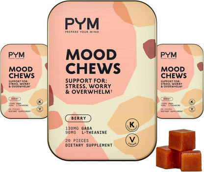 PYM Berry Mood Chews – Mood and Stress Support with GABA & L-Theanine, 60 Chews