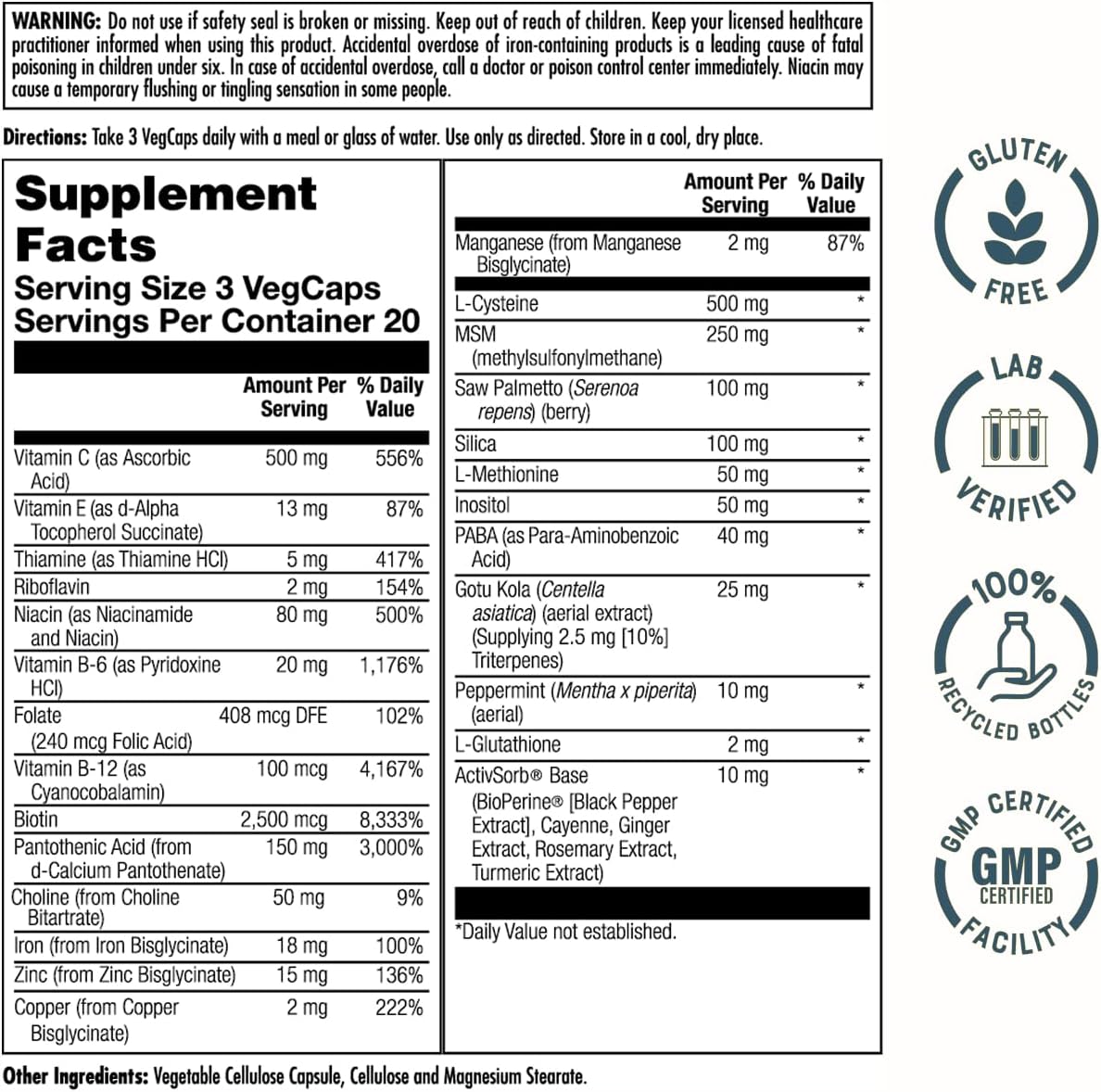 KAL Hair Force Supplement – High Potency Biotin for Hair, Skin & Nails, 60 Veg Caps - görsel 2