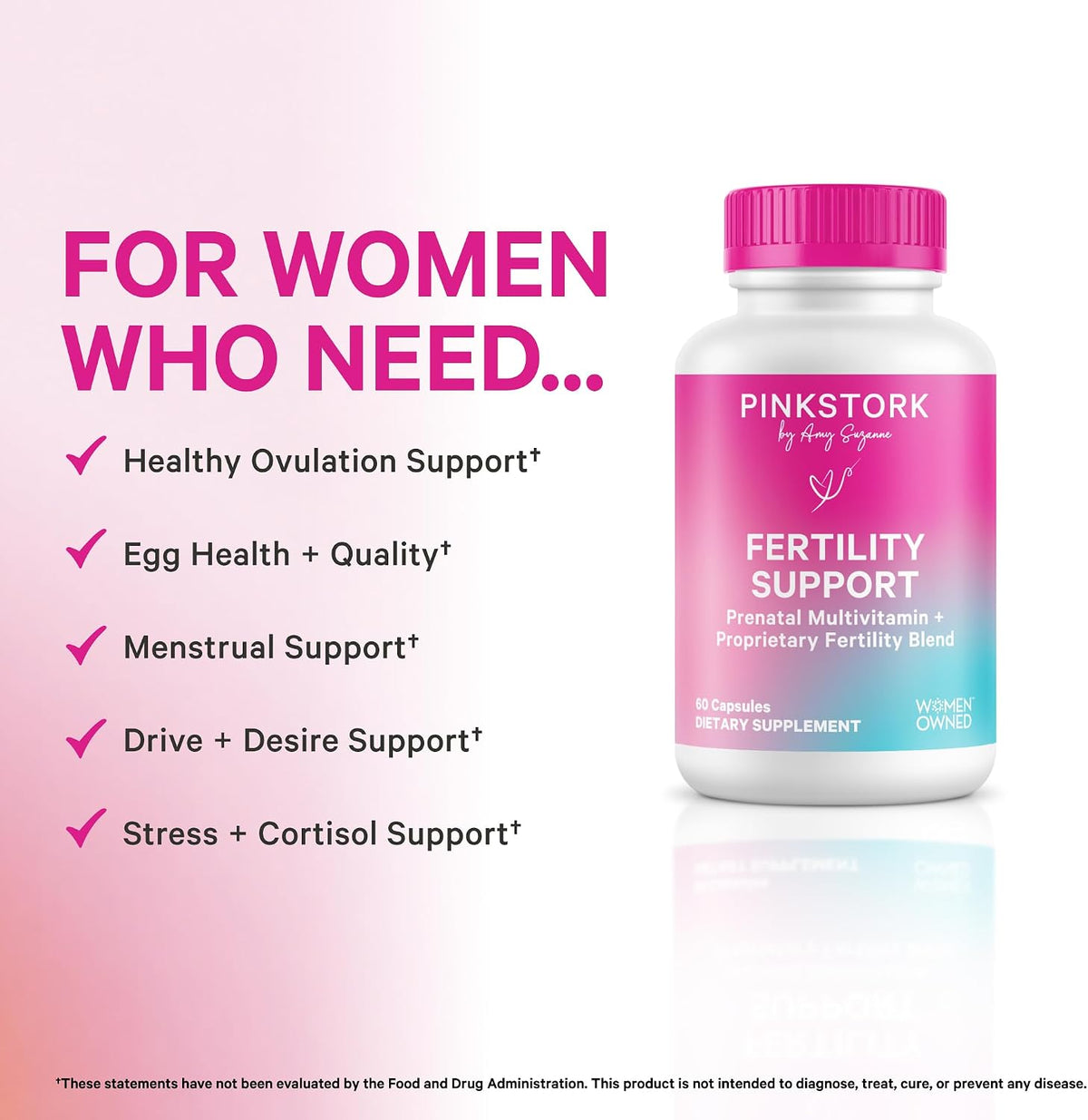 Pink Stork Fertility Supplements for Women, 60 Capsules | 2-in-1 Conception Support + Prenatal, Inositol, Folate + CoQ10, Cycle Regularity, Hormonal Balance, Reproductive Wellness - görsel 4