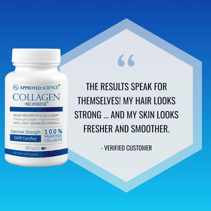 Approved Science Marine Collagen Tablets - Types I & III with Vitamin C and Bioperine - 360 Tablets