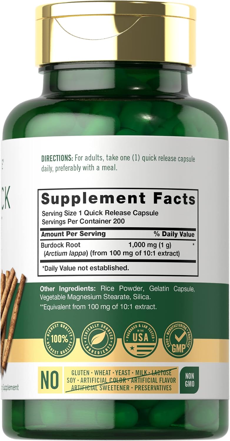 Carlyle Burdock Root Food Supplement | 200 Capsules | Arctium Lappa Extract | Traditional Herbal Remedy | Non-GM & Gluten-free - görsel 2