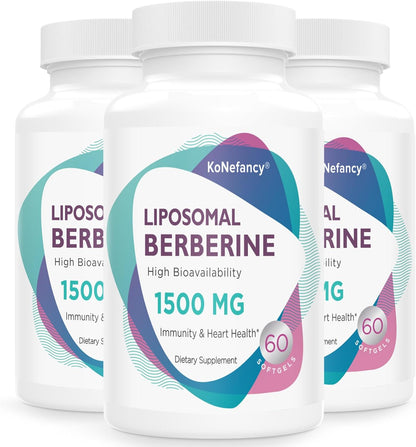 KoNefancy Liposomal Berberine Supplement 1500mg - High Bioavailability, Sugar-Free, 120 Softgels