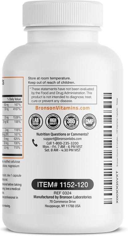 Bronson Vitamin B Complex with Vitamin C, 120 Vegetarian Capsules