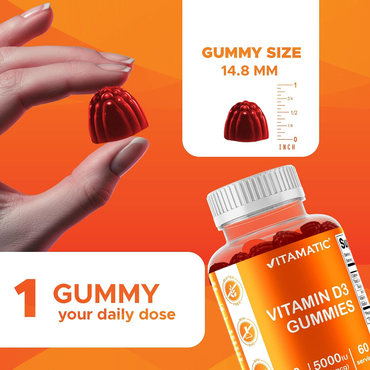 Vitamatic Vitamin D3 Gummies – 5000 IU – 120 Count (Pack of 2) – Strawberry Flavour - görsel 4