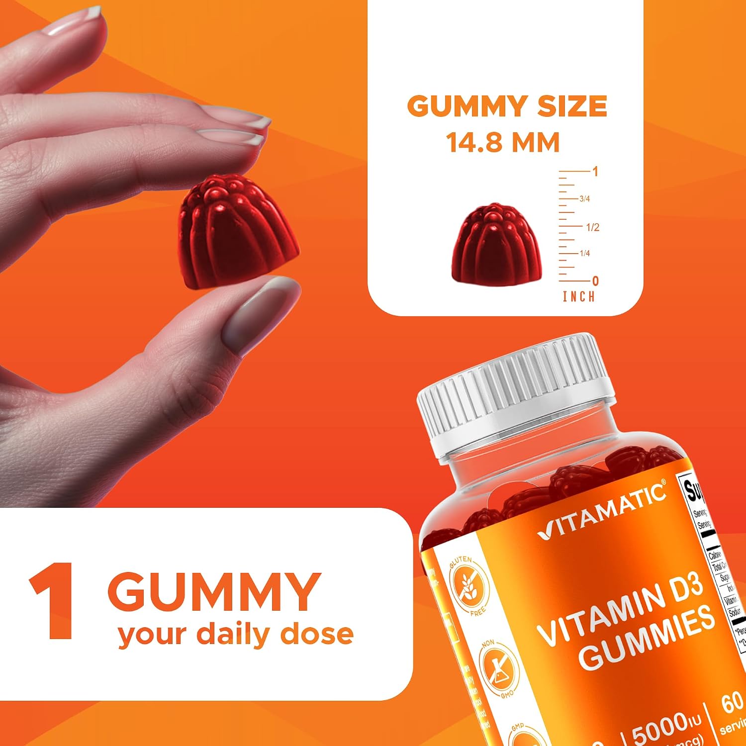 Vitamatic Vitamin D3 Gummies – 5000 IU – 120 Count (Pack of 2) – Strawberry Flavour - görsel 4
