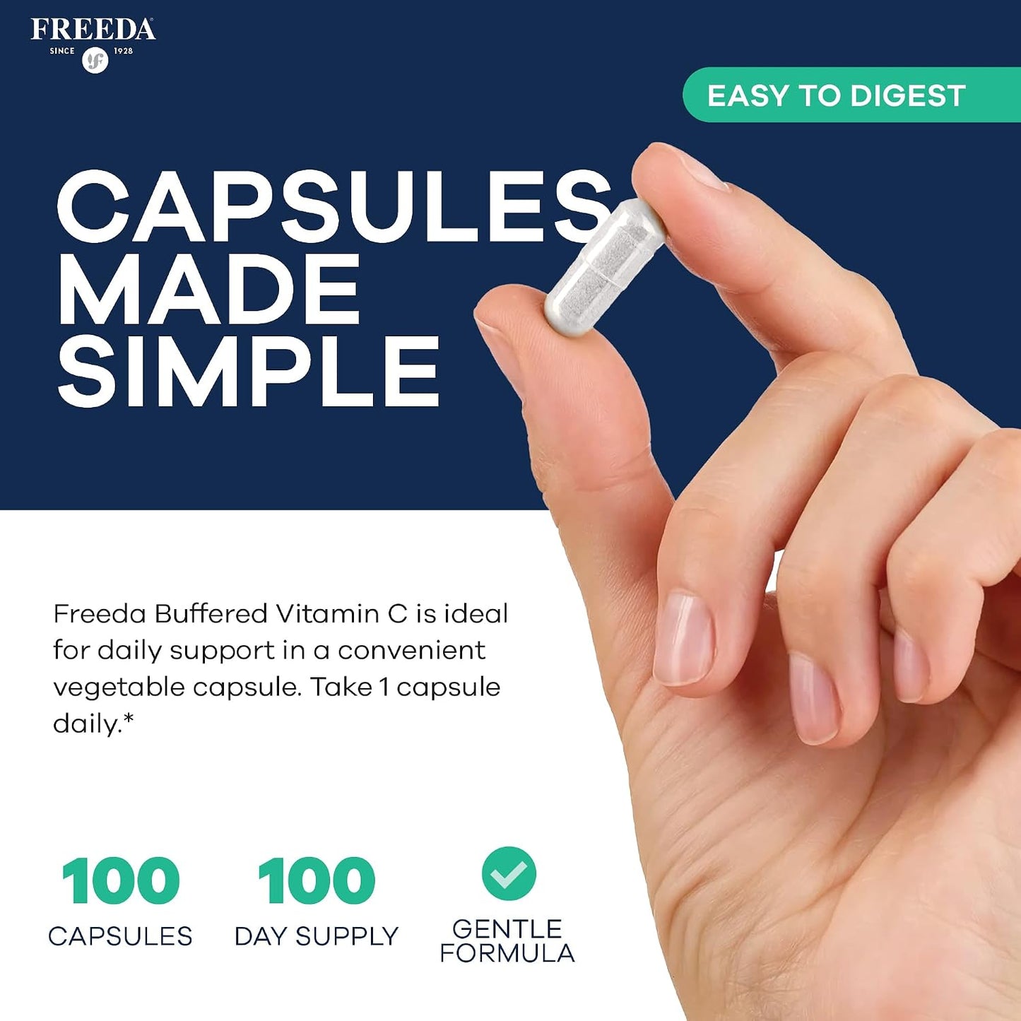 FREEDA Buffered Vitamin C 500mg – Non-Acidic Calcium Ascorbate – Immune Support & Antioxidant – Kosher, Gentle on Stomach – 100 Capsules - görsel 3