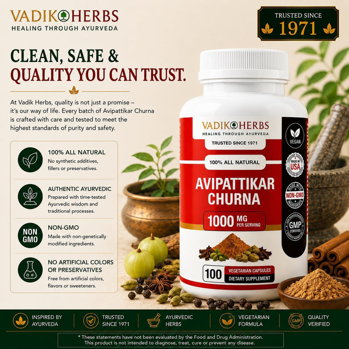 Vadik Herbs Avipattikar Churna, Amla Capsules with Pippali & Ginger, 100 Capsules - görsel 2