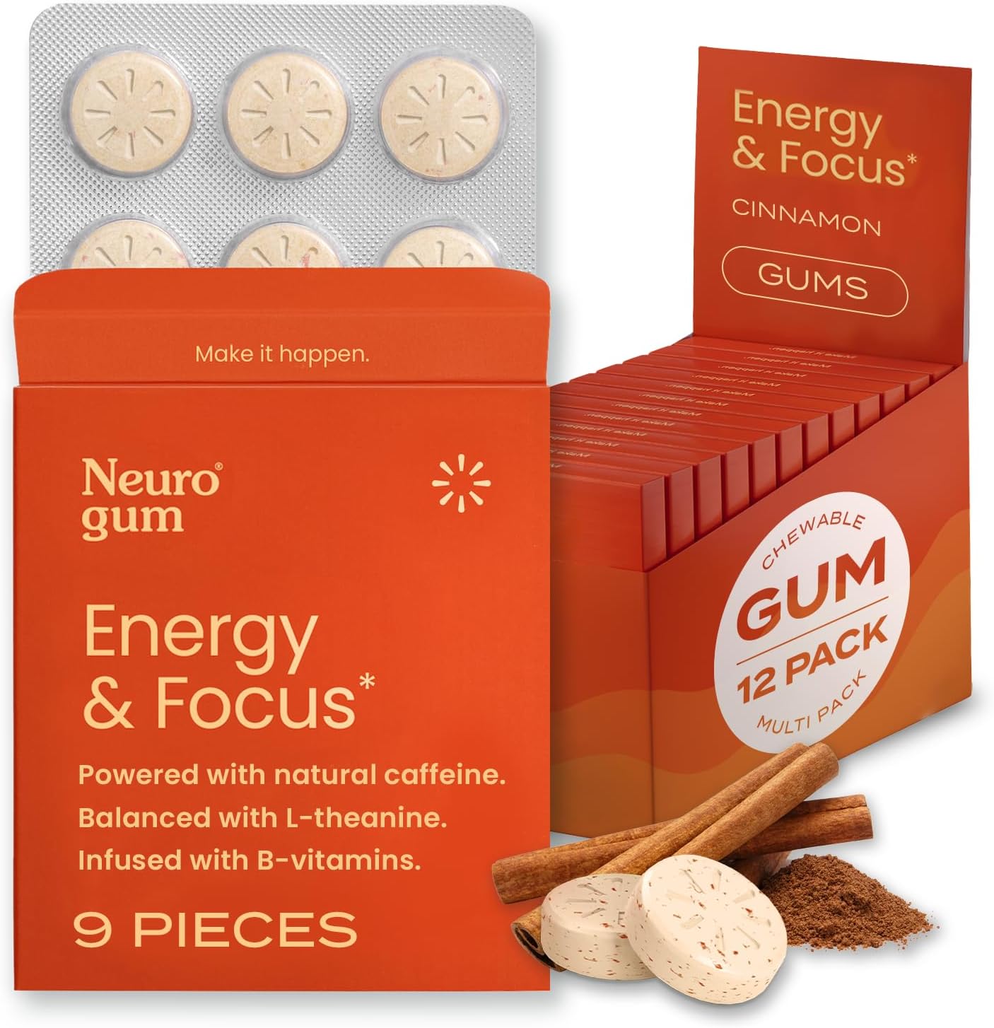 NeuroGum Energy & Focus, Cinnamon, 12 Packs, 9 Pieces Each - görsel 1