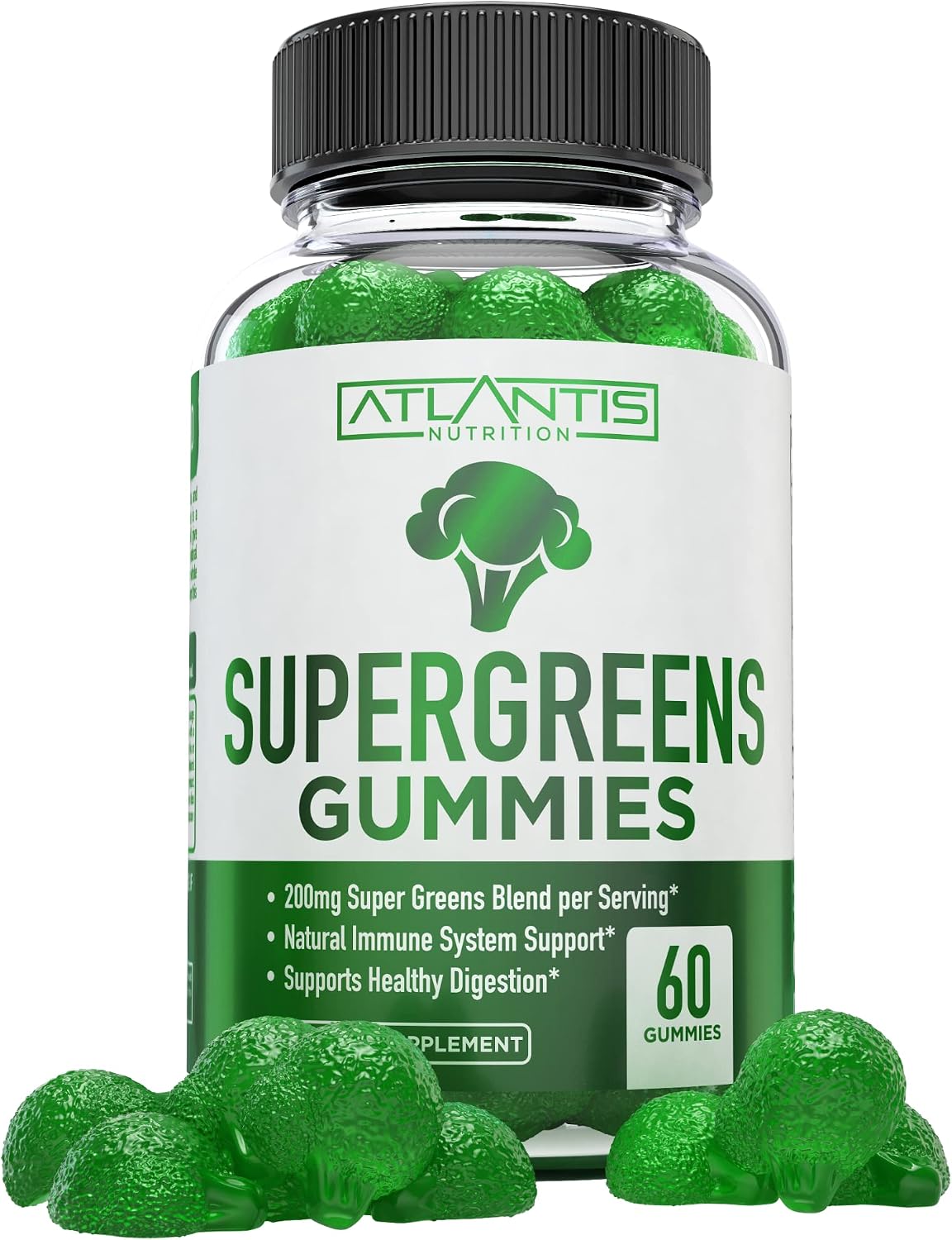 Atlantis Nutrition Supergreens Gummies - Daily Green Superfoods Supplement for Immunity Support, Natural Raspberry Flavour, 60 Gummies - görsel 1