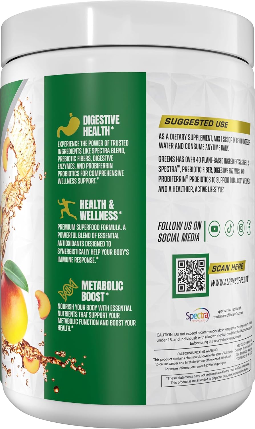 Alpha Supps Alpha Greens Superfood Powder - Peach Mango, 30 Servings - görsel 3