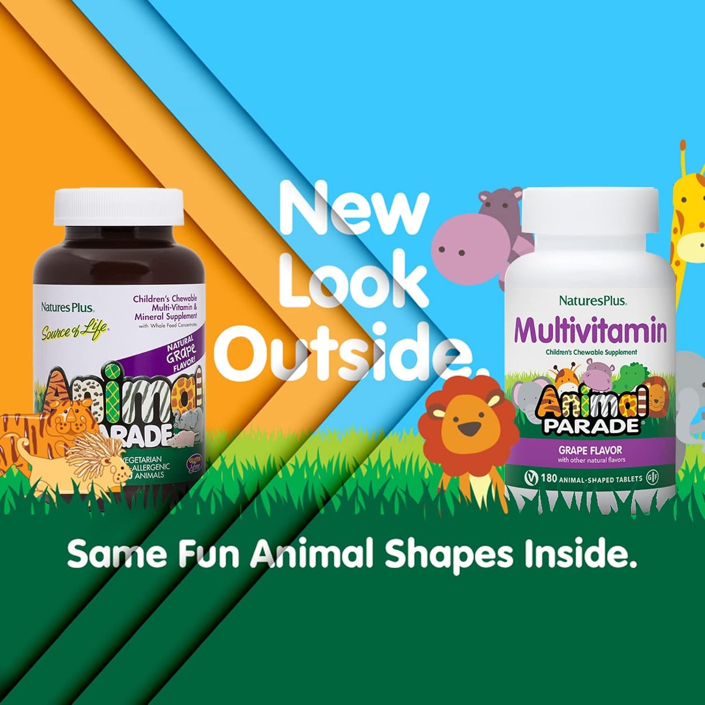 NaturesPlus Animal Parade Children's Chewable Multivitamin, Grape Flavour, 180 Animal-Shaped Tablets - görsel 2