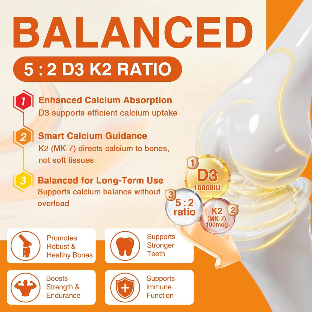 ZEBORA Vitamin D3 K2 10,000 IU + 100 µg K2 MK-7 – 120 Capsules - görsel 4