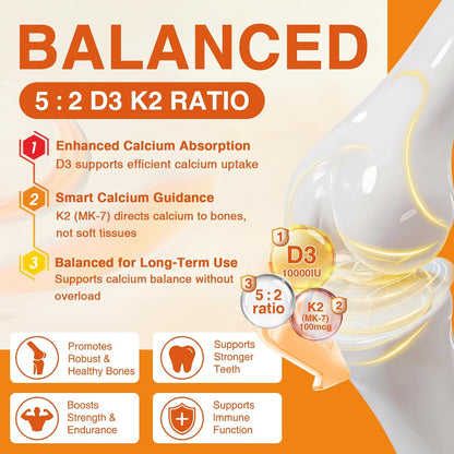 ZEBORA Vitamin D3 K2 10,000 IU + 100 µg K2 MK-7 – 120 Capsules