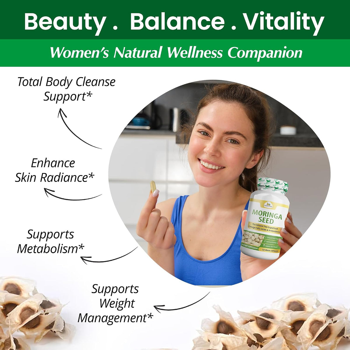 Organic Veda Moringa Seed Capsules - Omega 3-6-9, Antioxidants & Amino Acids, 120 Vegan Capsules - görsel 5