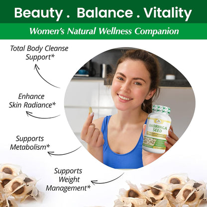 Organic Veda Moringa Seed Capsules - Omega 3-6-9, Antioxidants & Amino Acids, 120 Vegan Capsules