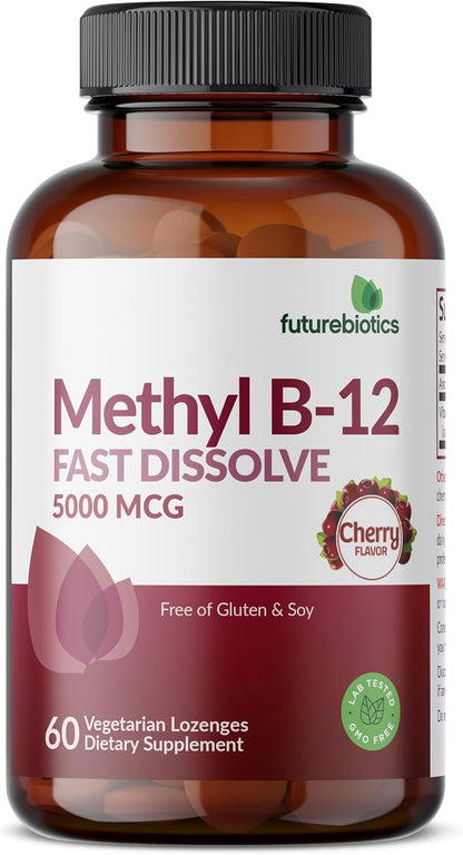Futurebiotics Methyl B12 5000 mcg Vitamin B12 Methylcobalamin, Cherry Flavour, Non-GMO, 60 Vegetarian Lozenges