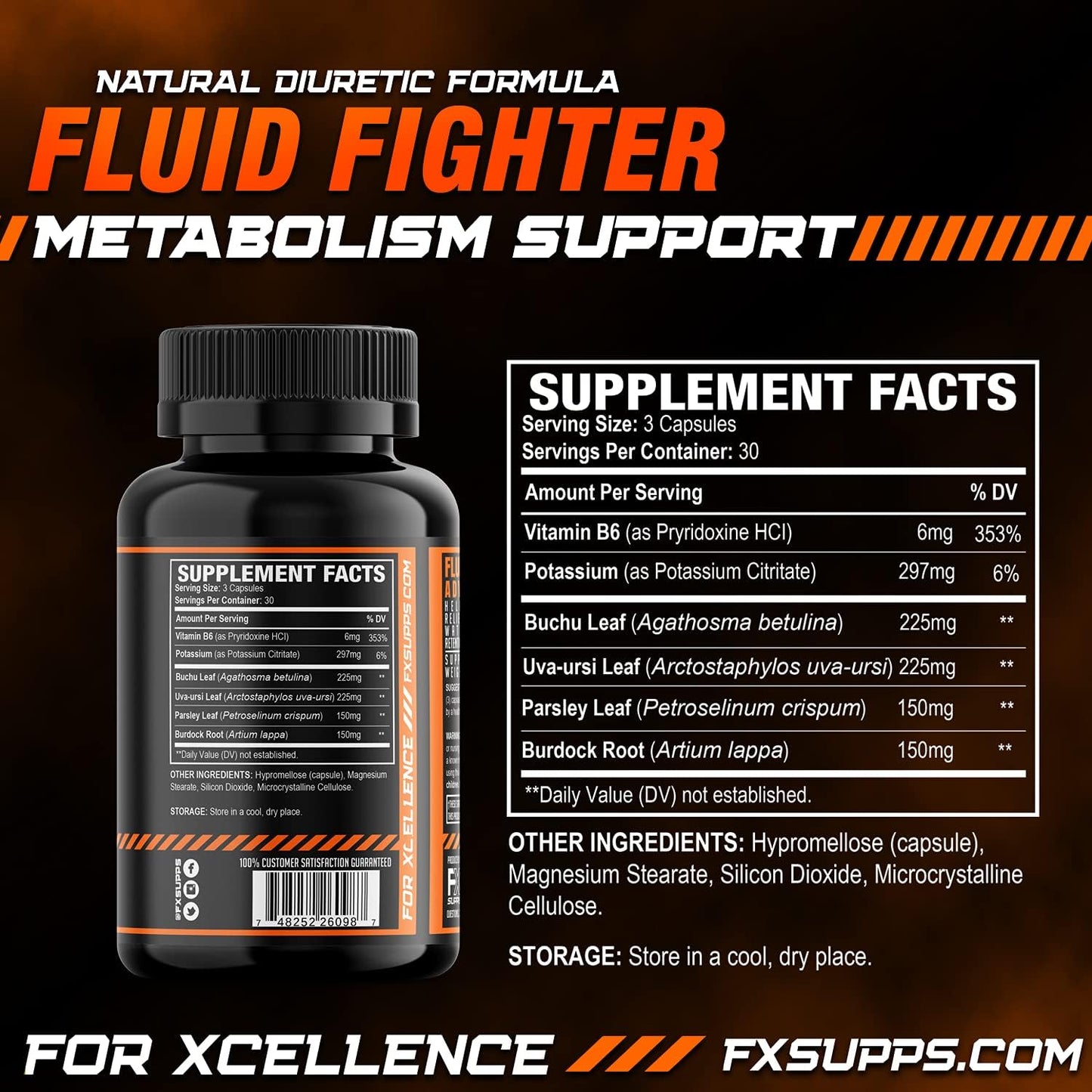 FXSUPPS Fluid Fighter – Herbal Supplement with Potassium & Vitamin B6, 90 Capsules - görsel 2