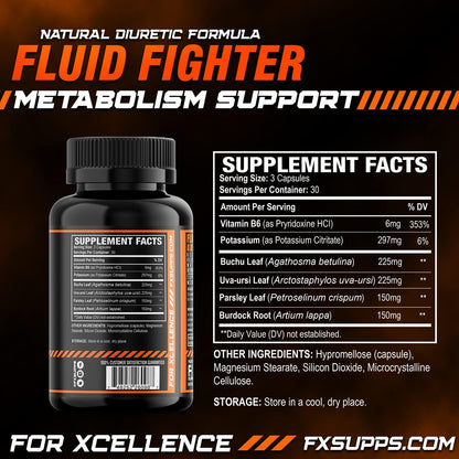 FXSUPPS Fluid Fighter – Herbal Supplement with Potassium & Vitamin B6, 90 Capsules