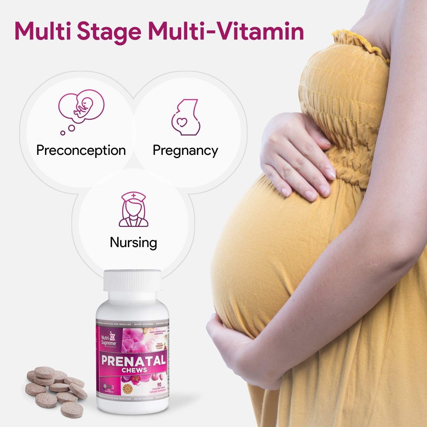 Nutri Supreme Prenatal Vitamin, Chewable Prenatal Vitamins for Women with 800 mcg of Folate, Complete Pregnancy Multivitamin with Iron, Kosher, Cherry Flavour, 90 Count - görsel 5