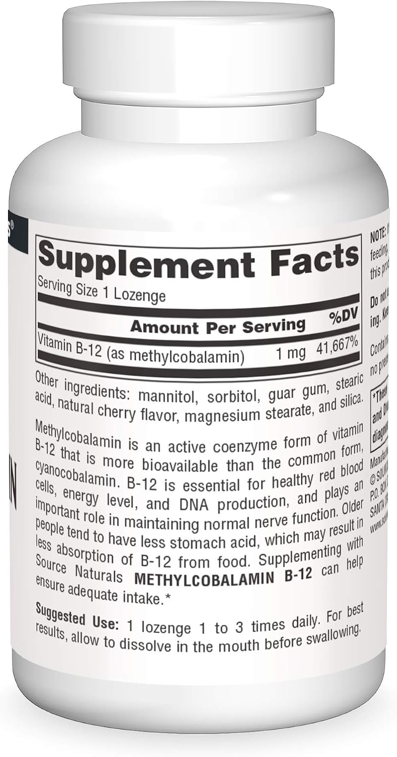 Source Naturals Methylcobalamin Vitamin B12 Cherry Lozenges, 1 mg, 240 Count - görsel 3