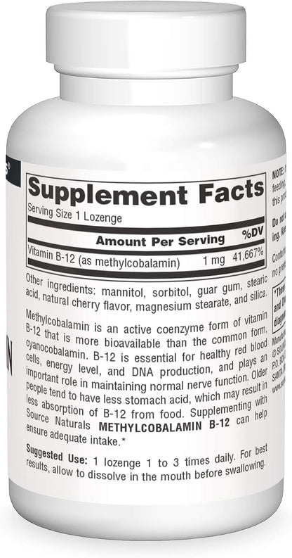 Source Naturals Methylcobalamin Vitamin B12 Cherry Lozenges, 1 mg, 240 Count