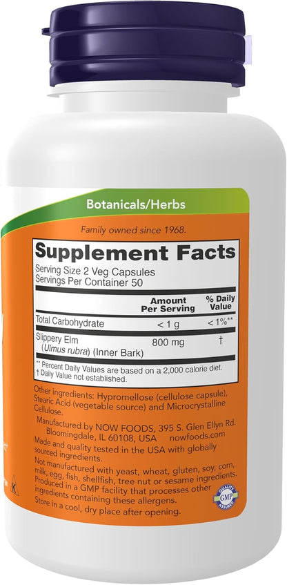 Now Foods Slippery Elm, 100 Capsules 400 mg