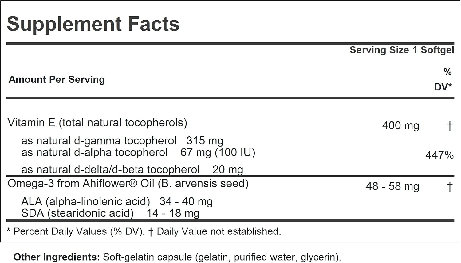ANDREW LESSMAN Gamma Vitamin E 360 Softgels - 315 mg Gamma Tocopherol, Protective Vitamin E. Four Forms of Natural Tocopherols with Ahiflower Oil. Powerful Antioxidant. No Synthetic Forms - görsel 2