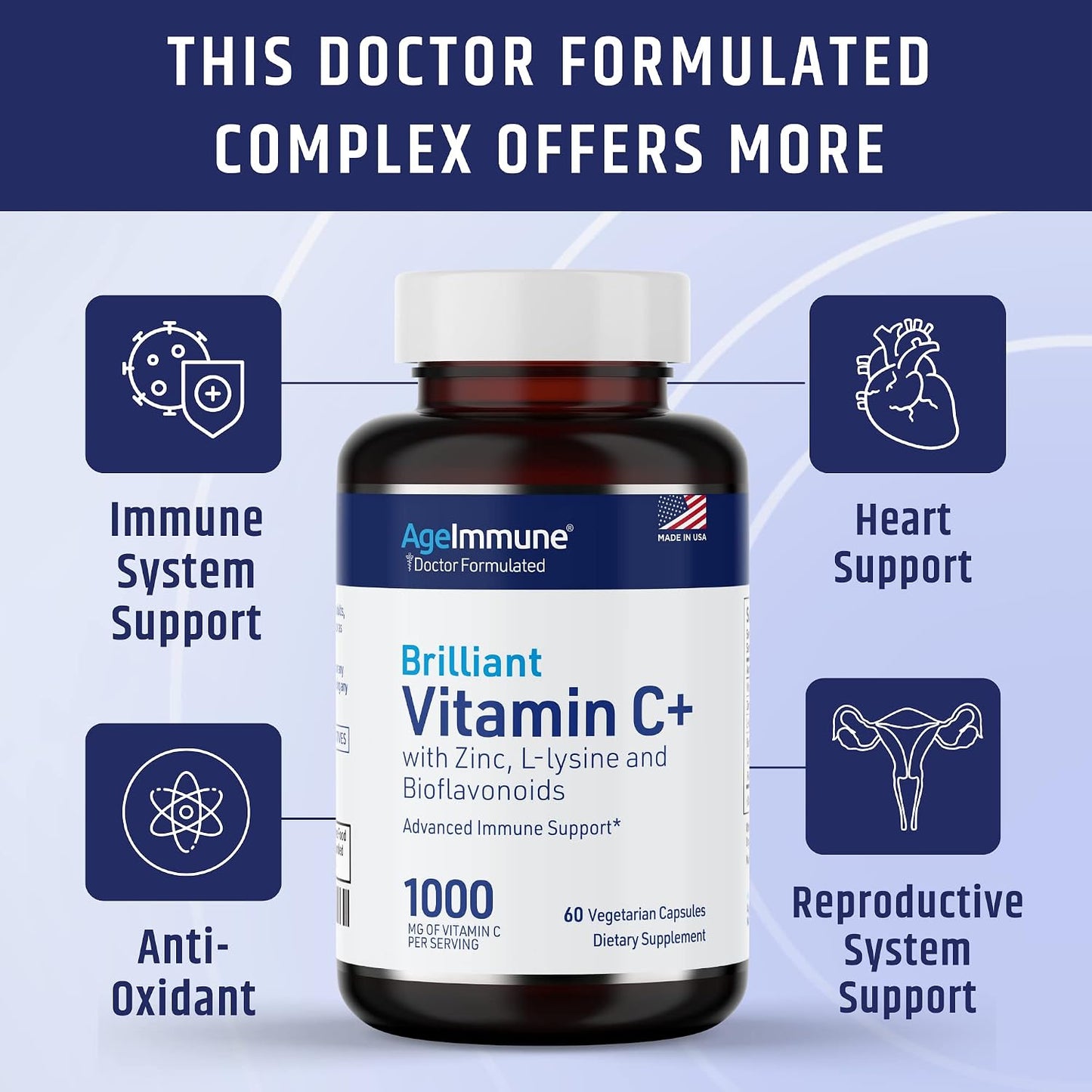 Vitamin C 1000mg Complex with L-Lysine 500mg, Zinc Gluconate 12mg, Bioflavonoids 300mg - Doctor Formulated Immune Support - Magnesium Stearate Free (2 Bottles) - görsel 6