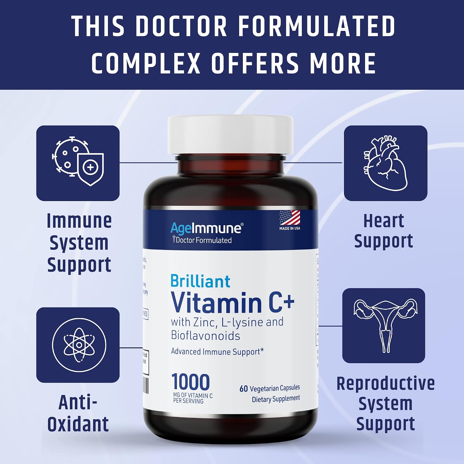 Vitamin C 1000mg Complex with L-Lysine 500mg, Zinc Gluconate 12mg, Bioflavonoids 300mg - Doctor Formulated Immune Support - Magnesium Stearate Free (2 Bottles) - görsel 6
