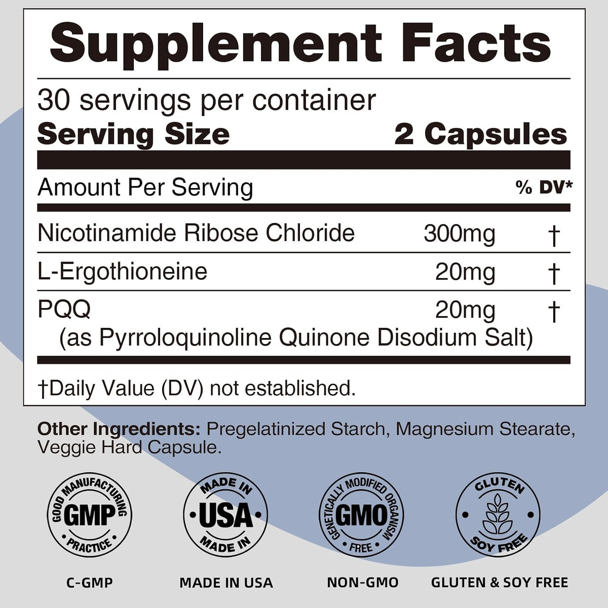 NR Nicotinamide Riboside Supplement 300 mg with L-Ergothioneine and PQQ - 60 Capsules - görsel 2