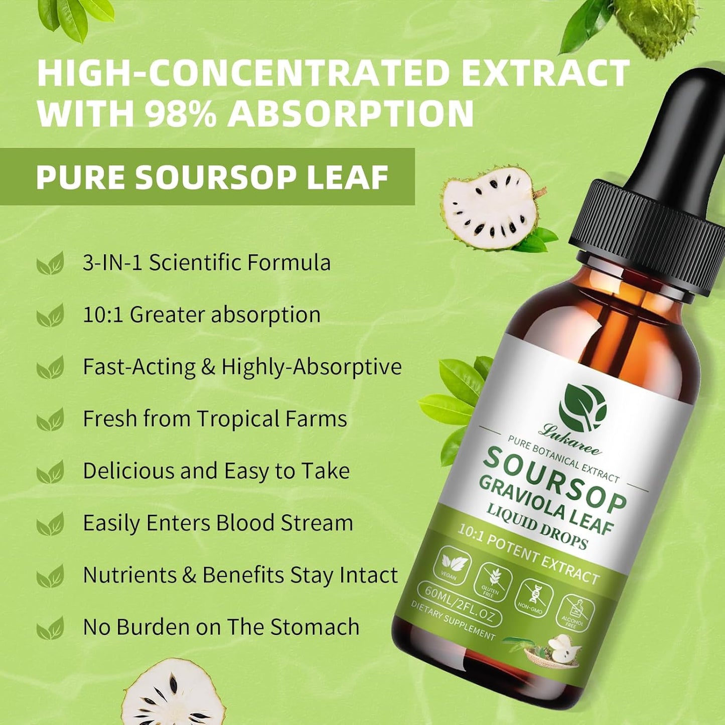Lukaree Pure Soursop Graviola Leaf Extract – Traditional Herbal Support – Cold-Extracted Liquid – 60 ml (2 Pack) - görsel 5
