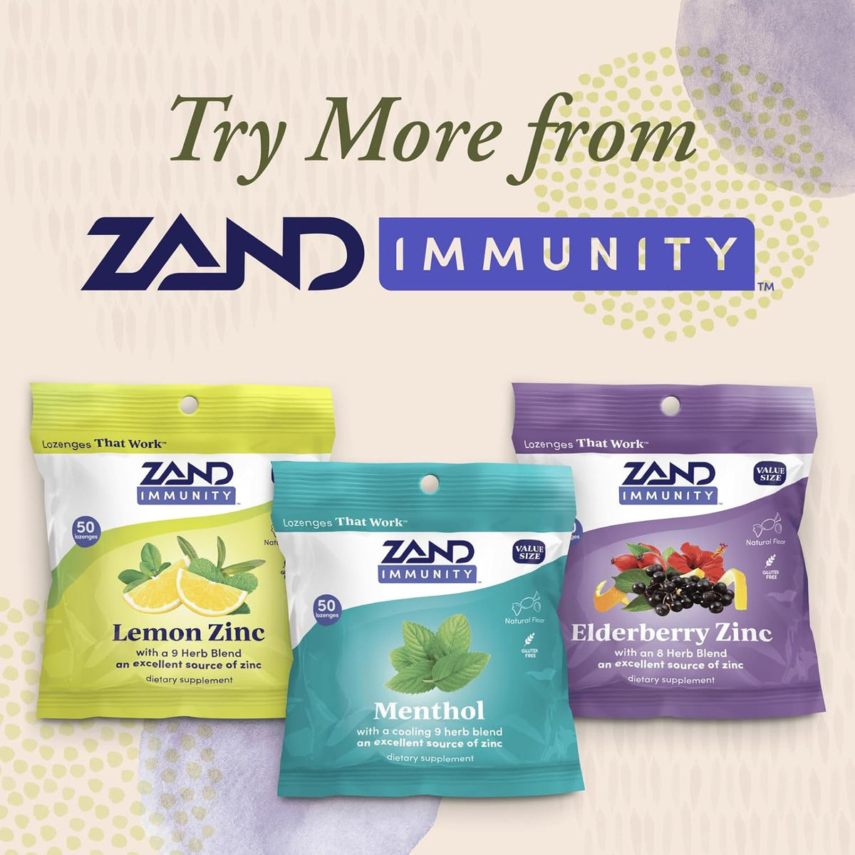 ZAND Immunity Variety 3 Pack – Lemon Honey, Elderberry Zinc & Orange C Throat Lozenges – Immune Support – 50ct each - görsel 5