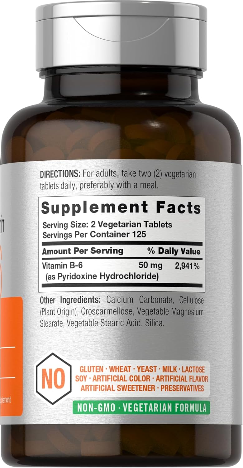 Horbäach Vitamin B6 50mg | 250 Tablets | Non-GMO & Gluten-free Food Supplement - görsel 2