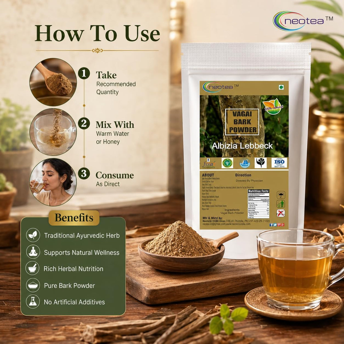 neotea Albizia Lebbeck (Vagai Bark) Powder, 1kg - görsel 5