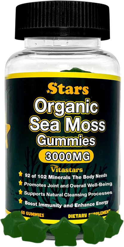 Vitastars Organic Sea Moss Gummies with Apple Cider Vinegar, Burdock Root & Bladderwrack - 3000 mg, 60 Gummies