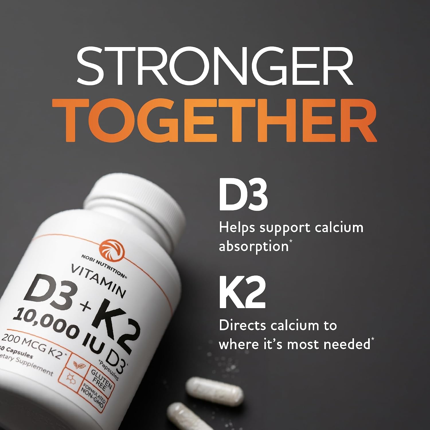 Nobi Nutrition Vitamin D3 K2 – 10,000 IU D3 + 200 mcg K2 (MK-7) – Bone, Immune & Calcium Utilisation Support – 60 Capsules - görsel 8
