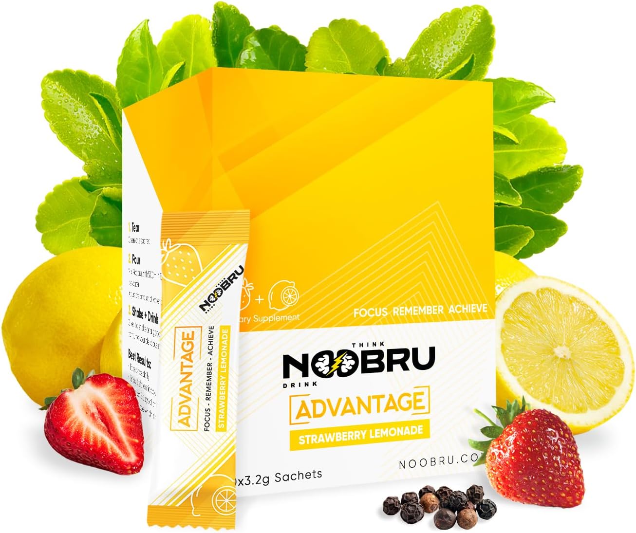 Noobru Advantage Nootropic - Cognitive Brain Supplement, 20 Strawberry Lemonade Sachets - görsel 1