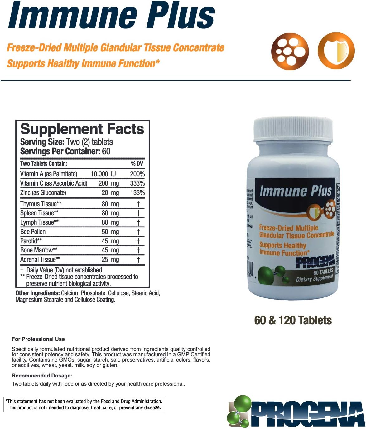 PROGENA Immune Plus Multiple Glandular Tissue Concentrate (120 Capsules) - görsel 3