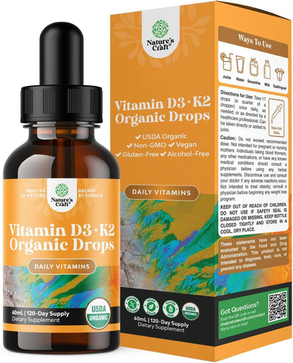 Natures Craft Liquid Vitamin D3 with K2 - Vegan Drops 2000IU per Serving, with MCT Oil for Enhanced Absorption - 60 ml