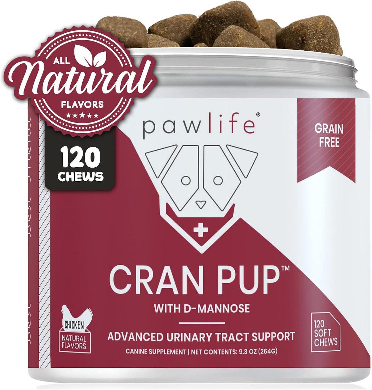 Pawlife Cranberry Supplements for Dogs | Urinary Tract and Bladder Support | D-Mannose and Antioxidants | 120 Veterinarian-Formulated Soft Chews - görsel 1