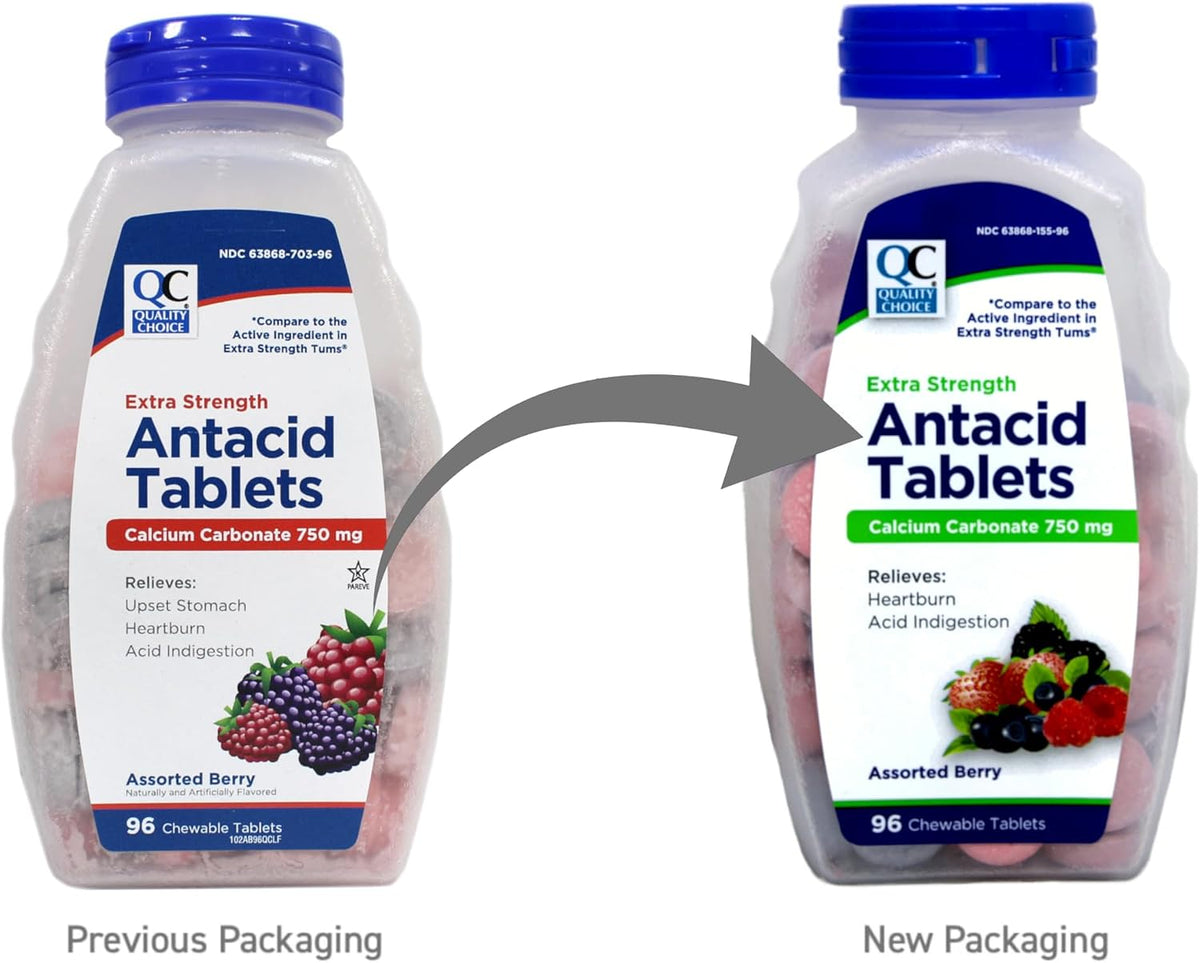 Quality Choice Extra Strength Antacid Tablets, Calcium Carbonate 750 mg, Assorted Berry Flavour, 96 Chewable Tablets (Pack of 2) - görsel 4