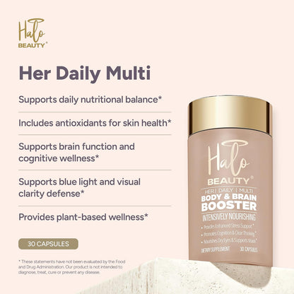 Halo Beauty Her Daily Multi | Women's Multivitamin Supplement with B6, D3 and Zinc | Vegan Daily Capsules | 1-Month Supply