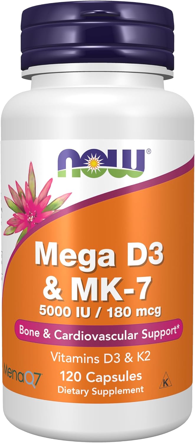 NOW Foods Mega D-3 & MK-7, 5,000 IU/180 mcg, 60 Veg Capsules - görsel 9
