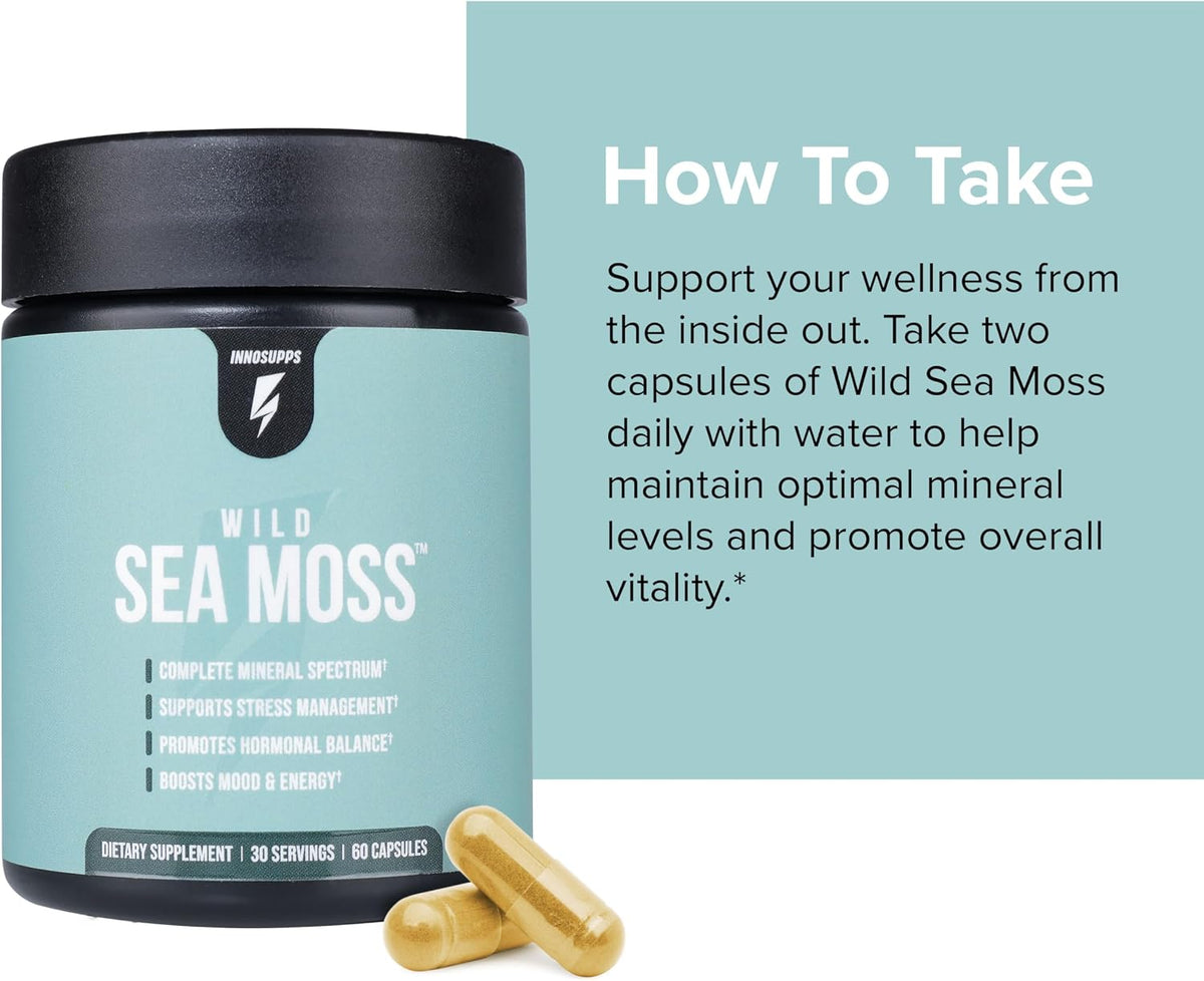 InnoSupps Wild Sea Moss Capsules - Immune Support Food Supplement for Vitality and Gut Health - Daily Minerals for Men and Women (30 Servings) - görsel 6