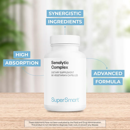 Supersmart Senolytic Complex (Advanced Formula) - Fisetin, Quercetin, Bromelain - 90 Vegetarian Capsules