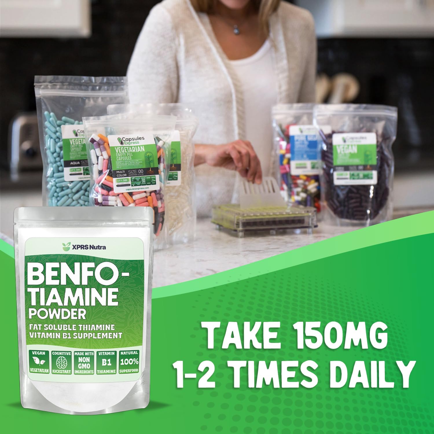 XPRS Nutra Benfotiamine (Thiamine) - Fat Soluble Vitamin B1 Powder, Vegan Friendly - görsel 5