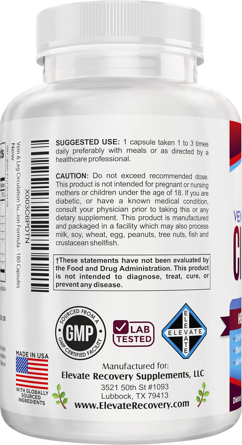Vein & Leg Circulation Supplement, 8-in-1 Formula, 180 Capsules (2-Month Supply) - görsel 3